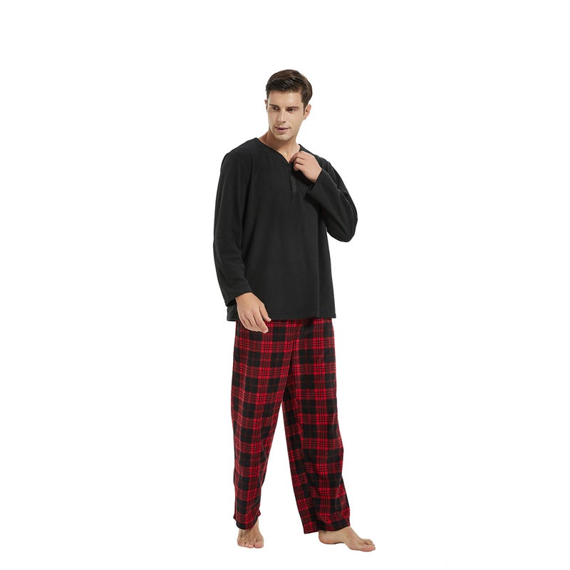 U2SKIIN Couple Pajama Sets, Plaid Pajama Set for Men and Women Soft Warm Pjs Set Black/Red-Black Plaid Mens Large - Image 5